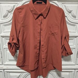 Rust Button-Up Roll Sleeve Shirt